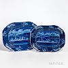 Two Staffordshire Historical Blue Transfer-decorated Landing of Lafayette Platters
