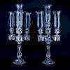 Pair of Antique Baccarat Moulded Glass 3 Light Candelabra with Etched Glass Shades and Hanging Prisms