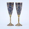 Pair of Russian 875 Silver and Enamel Cups