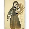 Attributed to: Mario Sironi, Italian (1885 - 1961) Ink and wash on paper "Violinist"
