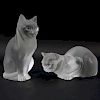 Two Lalique Crystal Cats