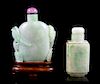 Two Carved Jadeite Snuff Bottles, Height of taller 2 3/8 inches.