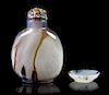 A Shadow Agate Snuff Bottle and Snuff Dish, Height 2 5/8 inches.