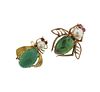 14K Gold Pearl Gemstone Insect Brooch Lot of 2