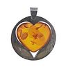 Vintage European Silver Amber Heart Large Pendant
