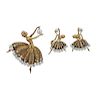 Retro 14k Gold Diamond Pearl Ballerina Brooch Earrings