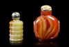 Two Carved Agate Snuff Bottles, Height of taller 2 1/4.