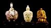 Three Carved Ivory Snuff Bottles, Height of tallest overall 3 1/8 inches.