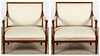 2 Continental Wood Upholstered Armchairs