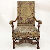 Renaissance Revival Carved Wood And Tapestry Tall Back Arm Chair