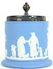 WEDGEWOOD COVERED JAR WITH SILVER TOP