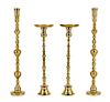 Two Pairs of Turkish Brass Candlesticks, Height of taller 38 1/4 inches.