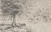 A Framed Pencil Sketch of a Marsh Landscape, Height 11 1/2 x width 13 1/2 inches.