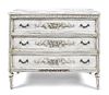 A French Style Painted Low Chest, Height 33 1/4 x width 40 1/2 x depth 15 1/4 inches.