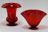 2PC Pairpoint Ruby Red Art Glass Vases