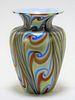 Iridescent Cased Art Glass Feathered Vase