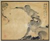 Chinese Calligraphic WC Painting of Two Monkeys