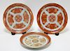 3 Chinese Orange Fitzhugh Export Porcelain Plates