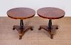 PAIR OF REGENCY STYLE MAHOGANY AND FRUITWOOD PARQUETRY SMALL CENTER TABLES