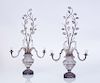 PAIR OF LOUIS XVI STYLE GLASS AND WROUGHT-IRON THREE-LIGHT CANDELABRA