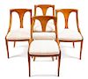 Four Italian Mid Century Fruitwood Side Chairs, Height 32 3/4 inches.