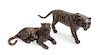 * A Pair of Maitland Smith Bronze Tigers Length of longest 20 inches.