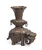 A Bronze Elephant-Form Vase Height 11 1/2 inches.