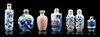 Six Porcelain Snuff Bottles Height of tallest 3 1/4 inches.