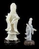 Two Hardstone Figures of Guanyin Height of larger 6 3/4 inches.