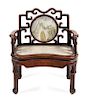 * A Chinese Export Dream Stone and Marble Inset Hardwood Armchair Width 37 1/2 inches.