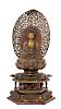 * A Git and Polychrome Painted Wood Figure of Buddha Height 24 inches.