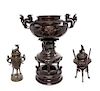 Three Bronze Incense Burners Height of largest 24 inches.