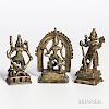 Three Brass Votive Figures of Durga