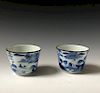 A PAIR OF CHINESE ANTIQUE BLUE AND WHITE CUPS , MARKED.