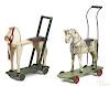 Two Primitive painted wood horse push toys