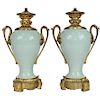 PAIR CHINESE CELADON PORCELAIN LAMP FRENCH BRONZE