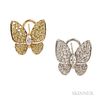 18kt Gold, Colored Diamond, and Diamond Butterfly Earrings