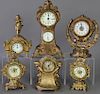 Six 19th Century Cast Metal Miniature Clocks