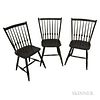 Three Black-painted Bamboo-turned Arrow-back Windsor Side Chairs