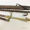 Two Early Wrought Iron Trammels and a Brass and Wood Trammel