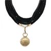 14k and French jet beaded Victorian necklace with gilt daguerreotype locket
