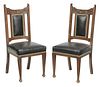 Pair Art Nouveau  Leather Upholstered Side Chairs