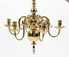 A Dutch Baroque Style Brass 6-Light Chandelier Height 19 x diameter 19 inches.