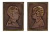 * A Pair of Belgian Bronze Plaques Height 6 1/2 x width 4 3/4 inches.