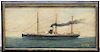 * A Painted Wood Relief Model of a Three-Mast Ship 26 1/2 x 13 1/2 inches (framed).