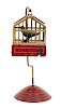 * A Ges Gesch Painted Tin "Birdcage" Wind-Up Toy Height 7 1/2 inches.