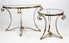 Two Neoclassical Style Brass and Steel Tables Height of larger 29 3/4 x width 42 1/2 x depth 15 1/2 inches.