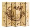 A Continental Chinoiserie Painted Floor Screen Height of each panel 42 1/4 x width 9 inches.