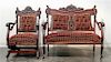A Victorian Parlor Suite Width of settee 47 inches.