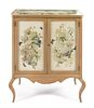 A Louis XV Style Glass Mounted Cerused Wood Cabinet Height 41 1/2 x width 35 x depth 18 1/4 inches.